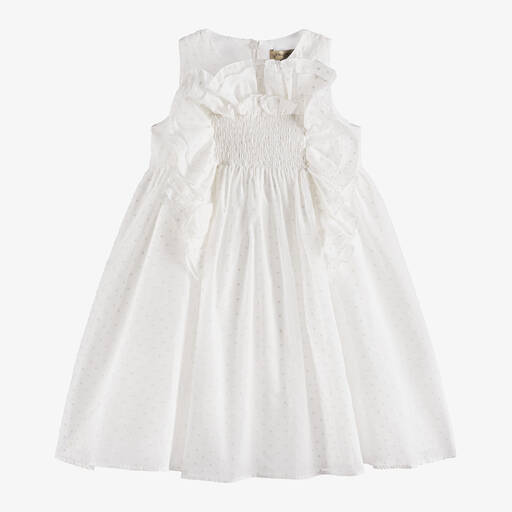 Stella McCartney Kids-Girls Ivory Cotton Ruffle Dress | Childrensalon