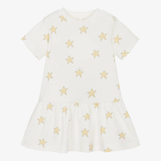 Stella McCartney Kids-Girls Ivory Cotton Star Dress | Childrensalon