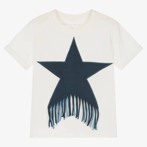 Stella McCartney Kids-Girls Ivory Cotton Star Fringe T-Shirt | Childrensalon