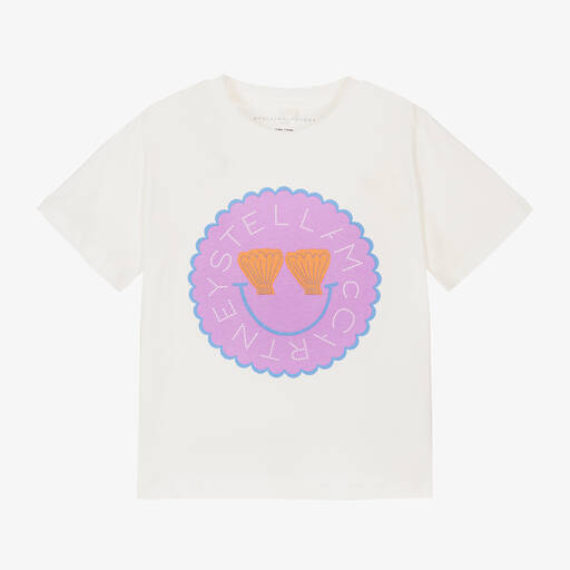 Stella McCartney Kids-Кремовая хлопковая футболка для девочек | Childrensalon