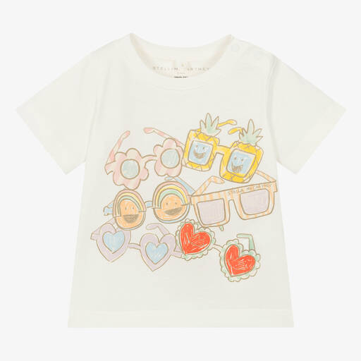 Stella McCartney Kids-Кремовая хлопковая футболка для девочек | Childrensalon