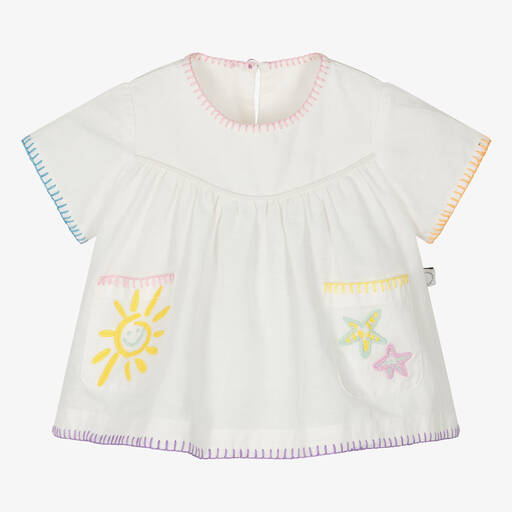 Stella McCartney Kids-Girls Ivory Embroidered Blouse | Childrensalon