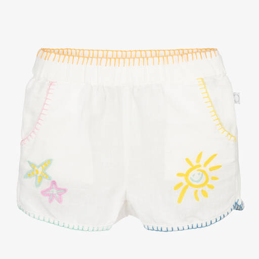 Stella McCartney Kids-Girls Ivory Embroidered Shorts | Childrensalon