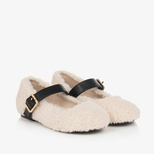 Stella McCartney Kids-Girls Ivory Fleece Buckle Shoes | Childrensalon