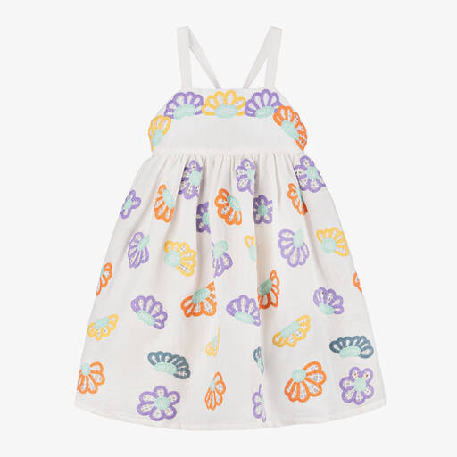 Stella McCartney Kids-Girls Ivory Floral Linen Dress | Childrensalon