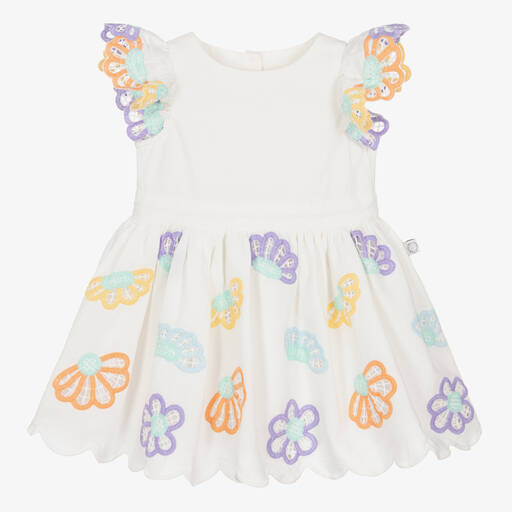 Stella McCartney Kids-Girls Ivory Flower Embroidered Dress | Childrensalon