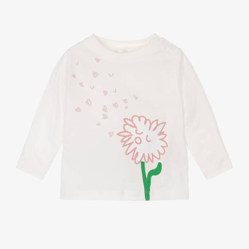 Stella McCartney Kids-Girls Ivory Organic Cotton Flower Top | Childrensalon