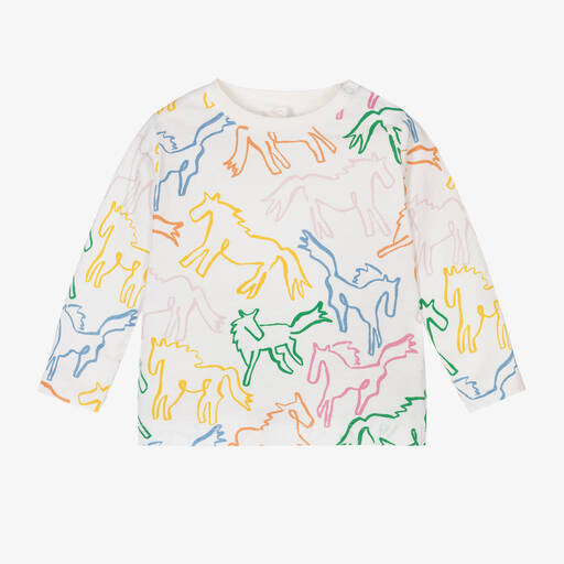 Stella McCartney Kids-Girls Ivory Organic Cotton Horse Top | Childrensalon