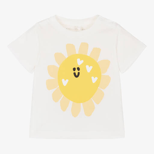 Stella McCartney Kids-Girls Ivory Organic Cotton Sunflower T-Shirt | Childrensalon