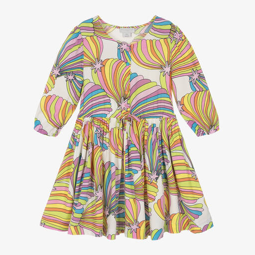 Stella McCartney Kids-فستان بطبعة قوس قزح مزيج فيسكوز وليوسيل لون زهري وعاجي | Childrensalon