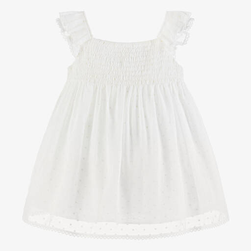Stella McCartney Kids-Girls Ivory Shirred Cotton Voile Dress | Childrensalon