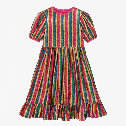 Stella McCartney Kids-Платье цвета металлик в радужную полоску для девочек | Childrensalon