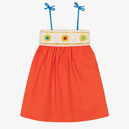Stella McCartney Kids-Girls Orange Cotton Crochet Dress | Childrensalon