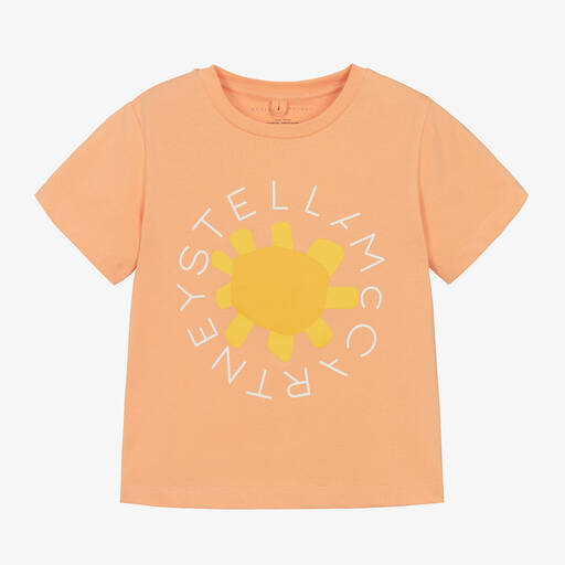 Stella McCartney Kids-Girls Orange Cotton Flower T-Shirt | Childrensalon