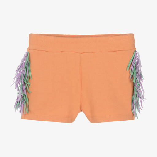 Stella McCartney Kids-Girls Orange Cotton Fringed Shorts | Childrensalon