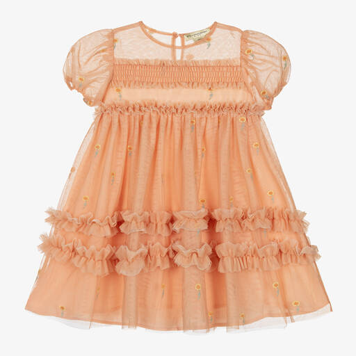 Stella McCartney Kids-Girls Orange Embroidered Tulle Dress | Childrensalon