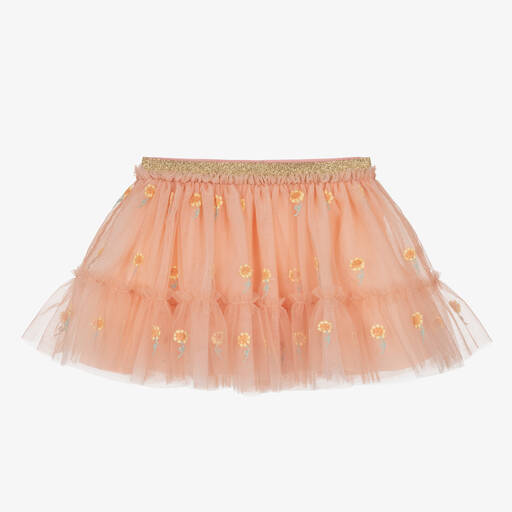 Stella McCartney Kids-Girls Pale Orange Floral Tulle Skirt | Childrensalon