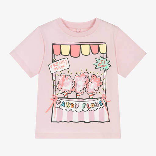 Stella McCartney Kids-Girls Pink Candy Floss Cotton T-Shirt | Childrensalon