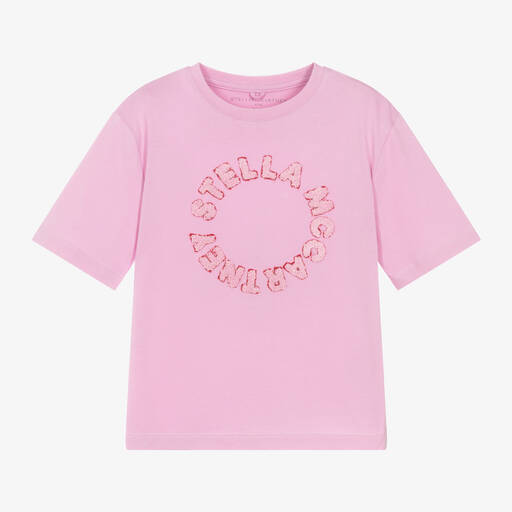 Stella McCartney Kids-Girls Pink Cotton & Bouclé T-Shirt | Childrensalon