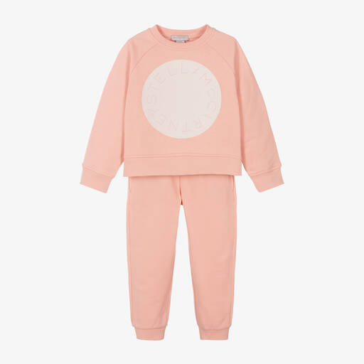 Stella McCartney Kids-Girls Pink Cotton Circular Logo Tracksuit | Childrensalon