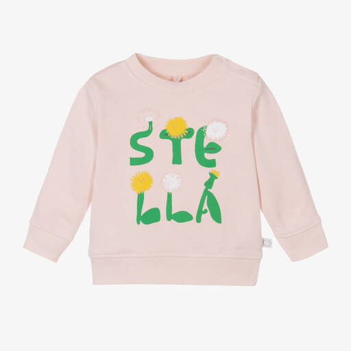 Stella McCartney Kids-Girls Pink Cotton Floral Sweatshirt | Childrensalon