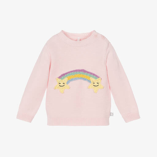 Stella McCartney Kids-Girls Pink Cotton Rainbow Sweater | Childrensalon