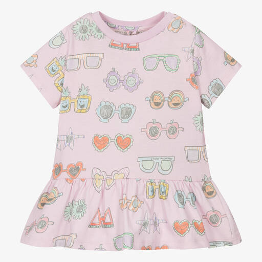Stella McCartney Kids-Girls Pink Cotton Sunglasses Dress | Childrensalon