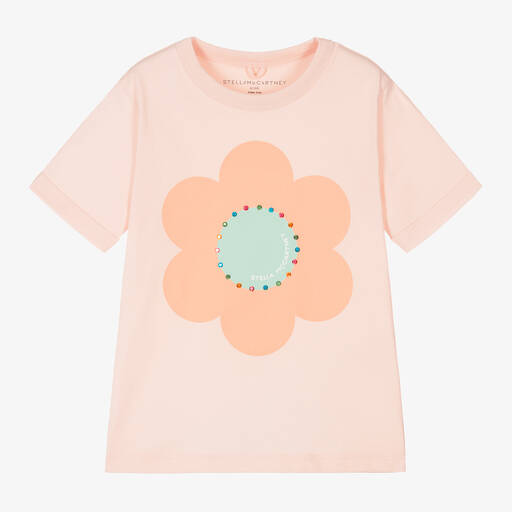 Stella McCartney Kids-Girls Pink Flower Cotton T-Shirt | Childrensalon