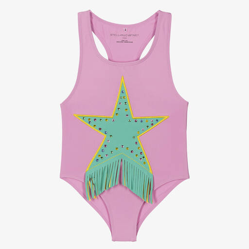 Stella McCartney Kids- Girls Pink Star Swimsuit (UPF50+) | Childrensalon