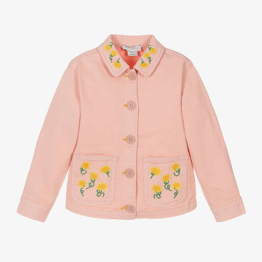 Stella McCartney Kids-Girls Pink Sunflower Cotton Jacket | Childrensalon