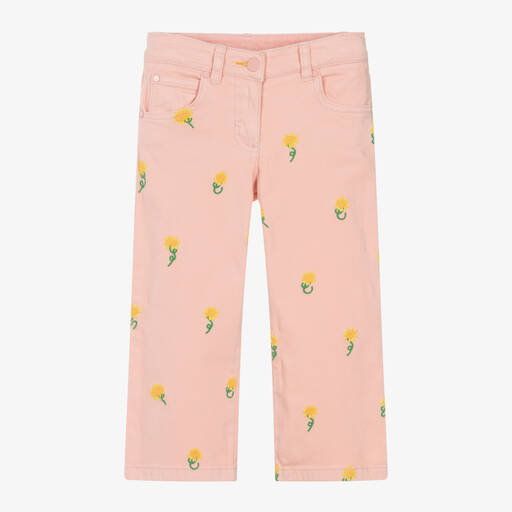 Stella McCartney Kids-Girls Pink Sunflowers Wide Leg Jeans | Childrensalon