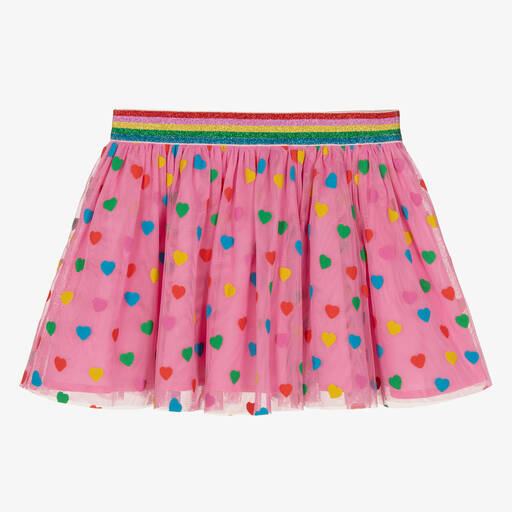 Stella McCartney Kids-Girls Pink Tulle Heart Print Skirt | Childrensalon