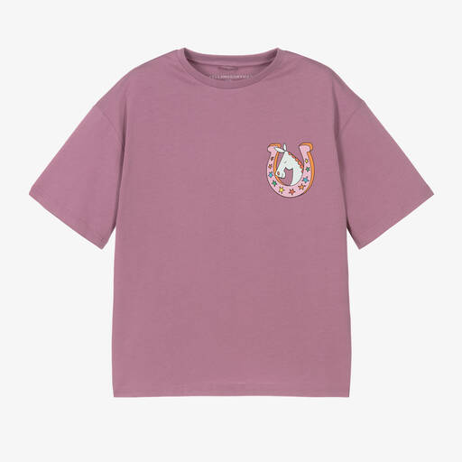 Stella McCartney Kids-Girls Purple Cotton Horseshoe T-Shirt | Childrensalon