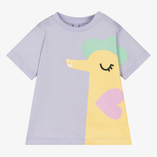 Stella McCartney Kids-Фиолетовая хлопковая футболка с морским коньком для девочек | Childrensalon