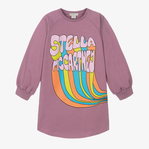 Stella McCartney Kids-Girls Purple Cotton Sweatshirt Dress | Childrensalon