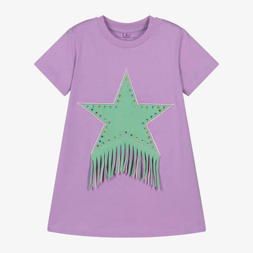 Stella McCartney Kids-Фиолетовое платье-футболка из хлопка | Childrensalon