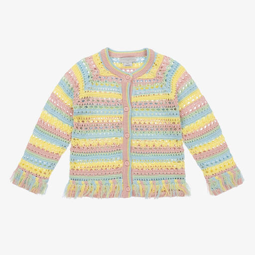 Stella McCartney Kids-Girls Rainbow Stripe Crochet Cardigan | Childrensalon