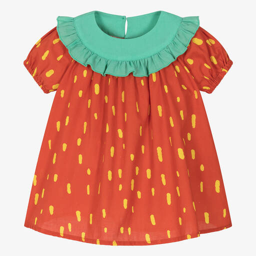 Stella McCartney Kids-Красное хлопковое платье с клубникой для девочек | Childrensalon