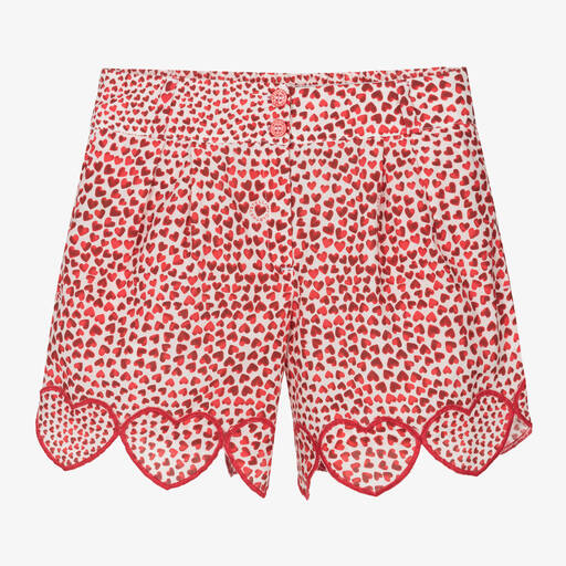 Stella McCartney Kids-Girls Red Heart Print Cotton Shorts | Childrensalon