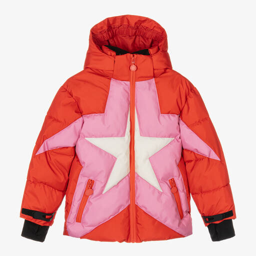 Stella McCartney Kids Ski Wear Capsule-Girls Red & Pink Star Ski Jacket | Childrensalon