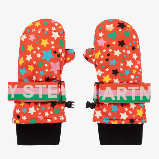 Stella McCartney Kids Ski Wear Capsule-Girls Red Star Print Ski Mittens | Childrensalon