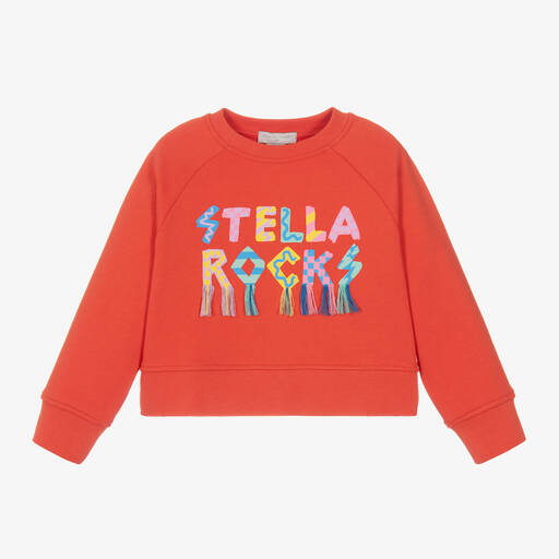 Stella McCartney Kids-Girls Red Stella Rocks Cotton Sweatshirt | Childrensalon