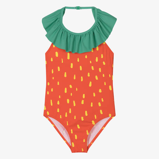 Stella McCartney Kids-Girls Red Strawberry Swimsuit (UPF50+) | Childrensalon