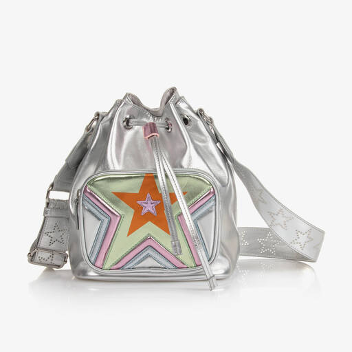 Stella McCartney Kids-Серебристая сумка-ведро со звездой для девочек (24см) | Childrensalon