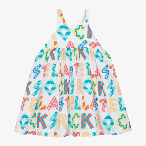 Stella McCartney Kids-Белое хлопковое платье с буквами для девочек | Childrensalon