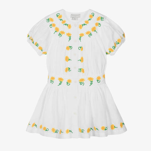 Stella McCartney Kids-Girls White Linen Sunflower Dress | Childrensalon