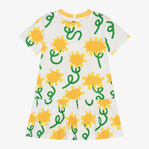 Stella McCartney Kids-Girls White & Yellow Sunflower Cotton Dress | Childrensalon
