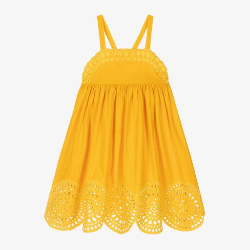 Stella McCartney Kids-Girls Yellow Broderie Anglaise Dress | Childrensalon