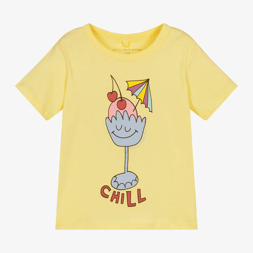 Stella McCartney Kids-Girls Yellow Cocktail Cotton T-Shirt | Childrensalon