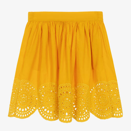 Stella McCartney Kids-Girls Yellow Cotton Sunflower Skirt | Childrensalon